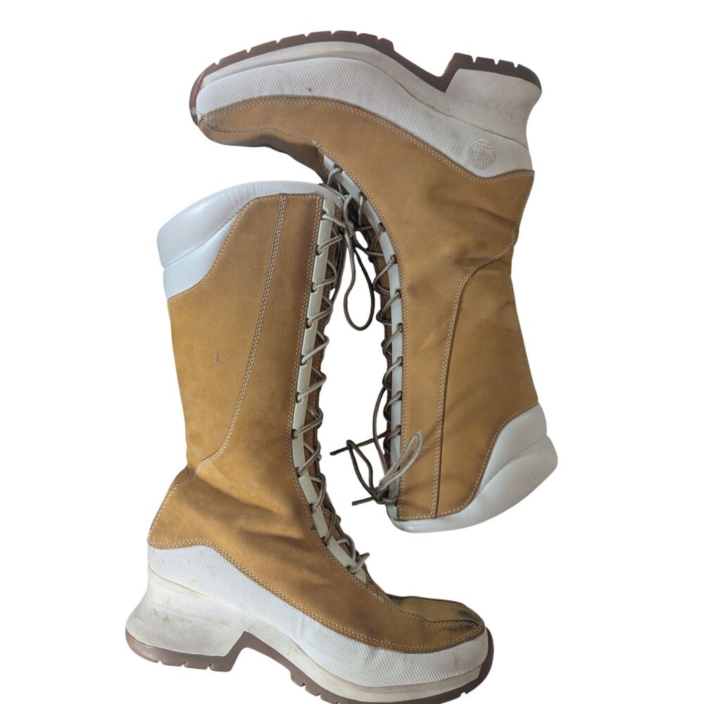 TIMBERLAND! PECAN BROWN GENUINE LEATHER, NUBUCK FINISH, UNIQUE HEEL BOOTS! 8M - Picture 7 of 16
